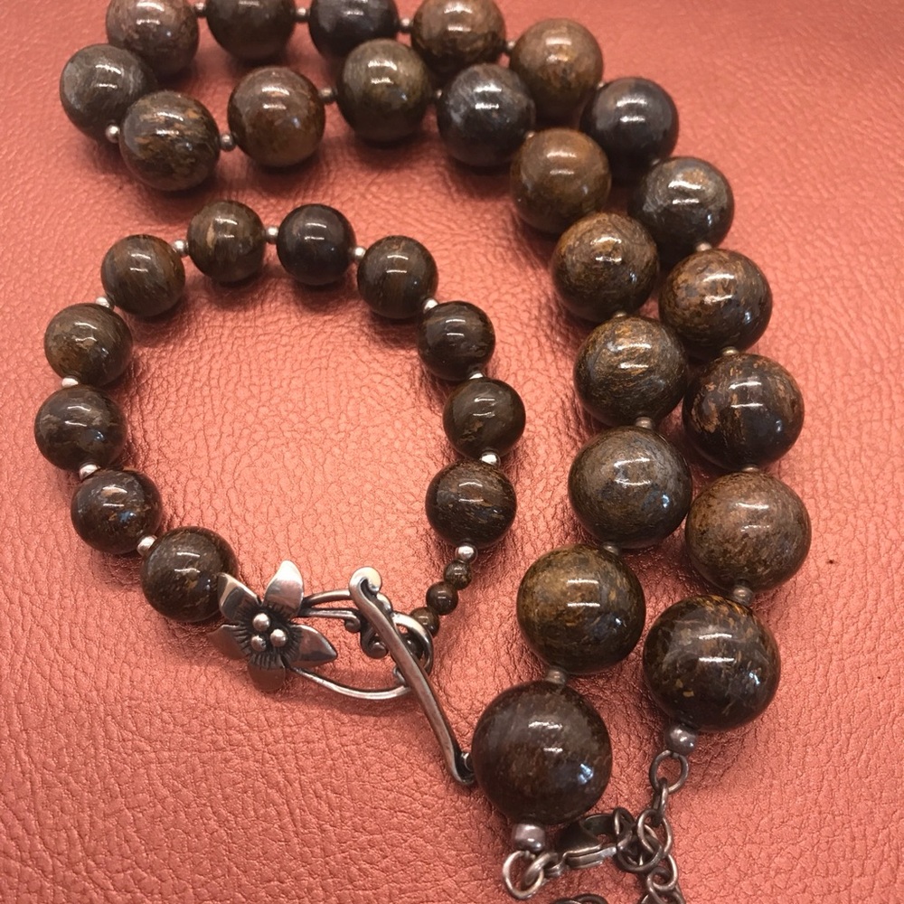 Silpada Brown flecked Bronzite Stone Necklace, Bracelet set